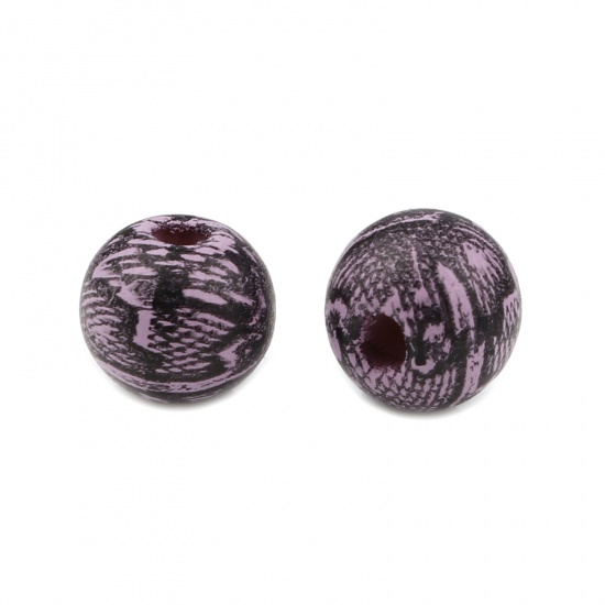 Picture of Natural Wood Spacer Beads Round Mauve Streak About 10mm Dia., Hole: Approx 3.1mm, 20 PCs