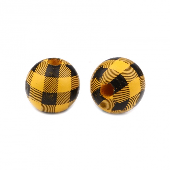 Picture of Wood Spacer Beads Round Ginger Grid Checker About 15mm Dia., Hole: Approx 4.3mm, 20 PCs