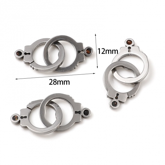 Picture of Stainless Steel Connectors Handcuffs Silver Tone 28mm x 12mm, 5 Sets