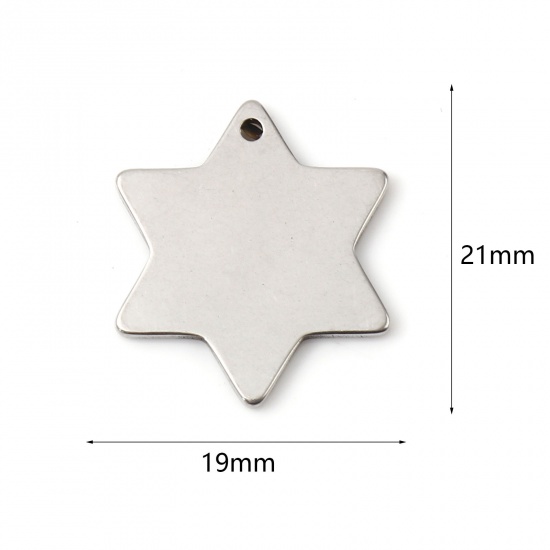 Picture of Stainless Steel Blank Stamping Tags Charms Star Silver Tone One-sided Polishing 21mm x 19mm, 5 PCs