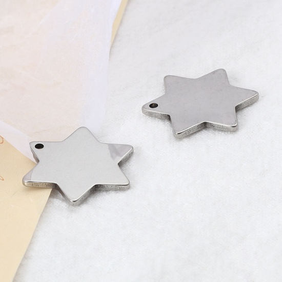 Picture of Stainless Steel Blank Stamping Tags Charms Star Silver Tone One-sided Polishing 21mm x 19mm, 5 PCs