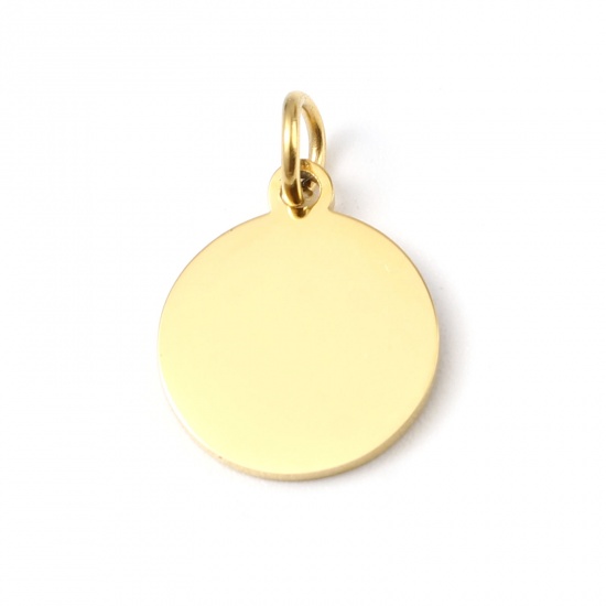 Picture of 2 PCs Stainless Steel Blank Stamping Tags Charms Round Gold Plated Double-sided Polishing 18mm x 12mm