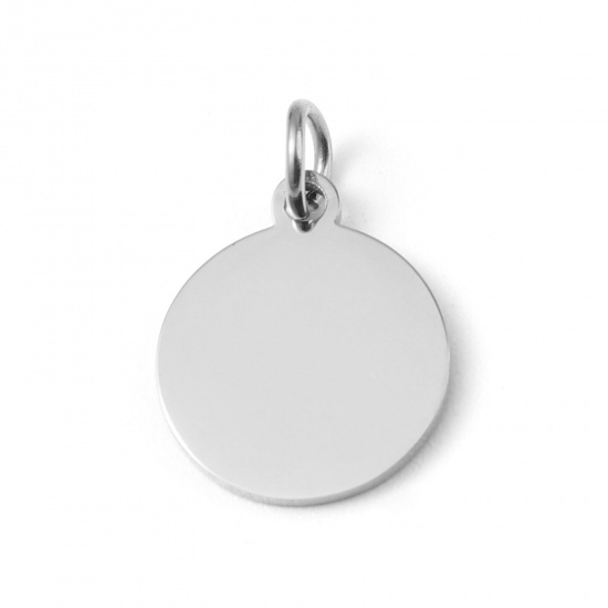 Picture of Stainless Steel Blank Stamping Tags Charms Round Silver Tone One-sided Polishing 18mm x 12mm, 2 PCs