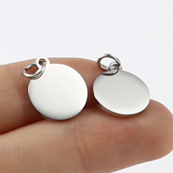 Picture of Stainless Steel Blank Stamping Tags Charms Round Silver Tone One-sided Polishing 18mm x 12mm, 2 PCs