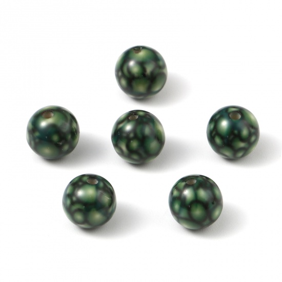 Picture of Acrylic Beads Round Green Dot Pattern About 10mm Dia., Hole: Approx 2.1mm, 20 PCs