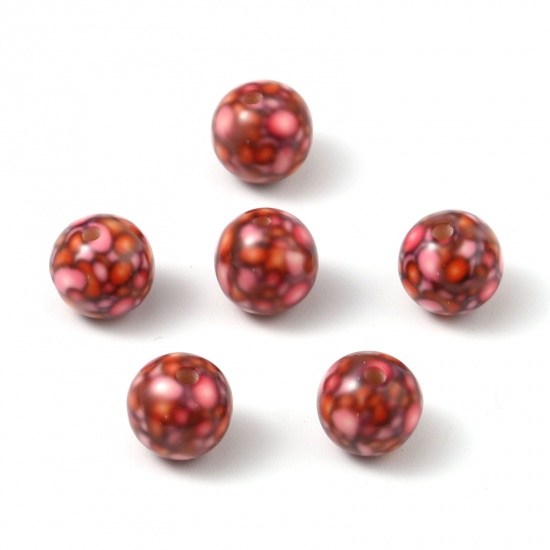 Picture of Acrylic Beads Round Russet Red Spot Pattern About 10mm Dia., Hole: Approx 2.1mm, 20 PCs
