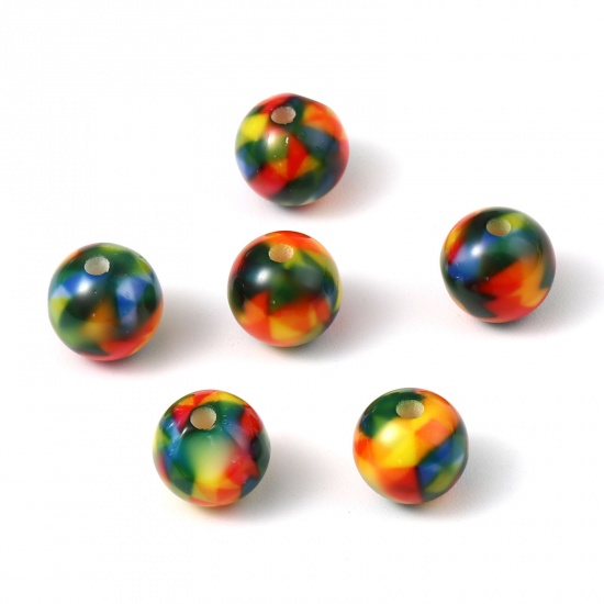 Picture of Acrylic Beads Round Multicolor About 10mm Dia., Hole: Approx 2.1mm, 20 PCs