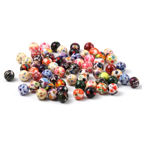 Picture of Acrylic Beads Round At Random Color Pentagram Star Pattern About 10mm Dia., Hole: Approx 2.1mm, 20 PCs
