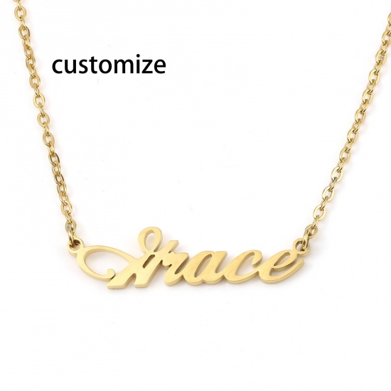 Picture of Stainless Steel Customized Name Necklace Personalized Letter Pendant Gold Plated 45cm(17 6/8") long, 1 Piece