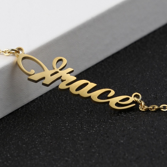 Immagine di Acciaio Inossidabile Collana con Nome Personalizzato Ciondolo con Lettera Personalizzata Oro Placcato 45cm Lunghezza, 1 Pz