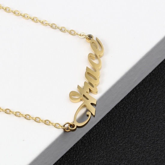 Picture of Stainless Steel Customized Name Necklace Personalized Letter Pendant Gold Plated 45cm(17 6/8") long, 1 Piece