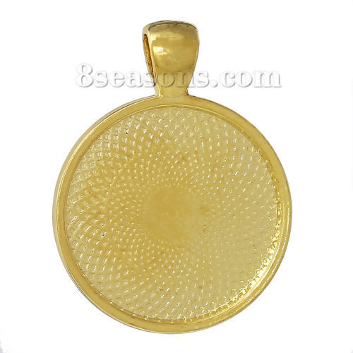 Picture of Brass Cabochon Setting Pendants Round Gold Plated (Fits 25mm Dia) 37mm(1 4/8") x 28mm(1 1/8"), 5 PCs