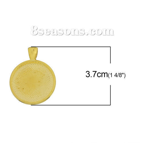 Picture of Brass Cabochon Setting Pendants Round Gold Plated (Fits 25mm Dia) 37mm(1 4/8") x 28mm(1 1/8"), 5 PCs