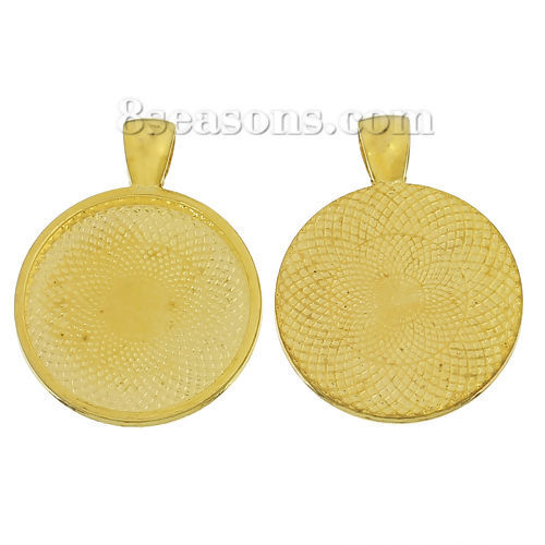 Picture of Brass Cabochon Setting Pendants Round Gold Plated (Fits 25mm Dia) 37mm(1 4/8") x 28mm(1 1/8"), 5 PCs