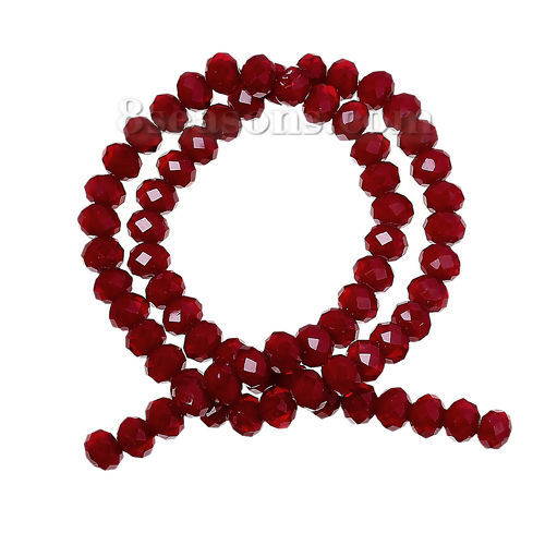 Picture of Glass Beads Round Wine Red Faceted About 8mm Dia, Hole: Approx 0.9mm, 47.7cm(18 6/8") long, 1 Strand (Approx 70 PCs/Strand)