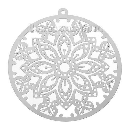 Bild von 304 Edelstahl Charm Anhänger Filigran Stempel Rund Silberfarben Schmetterling 51mm x 48mm, 10 Stücke