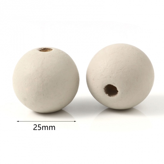 Picture of Hinoki Wood Spacer Beads Round Grey Beige Painted About 25mm Dia., Hole: Approx 4.8mm, 20 PCs