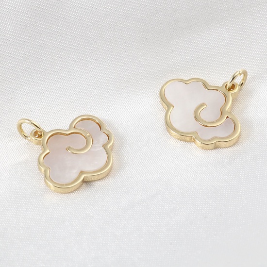 Picture of Natural Shell & Brass Weather Collection Charms Cloud 18K Real Gold Plated White 18mm x 16mm, 1 Piece