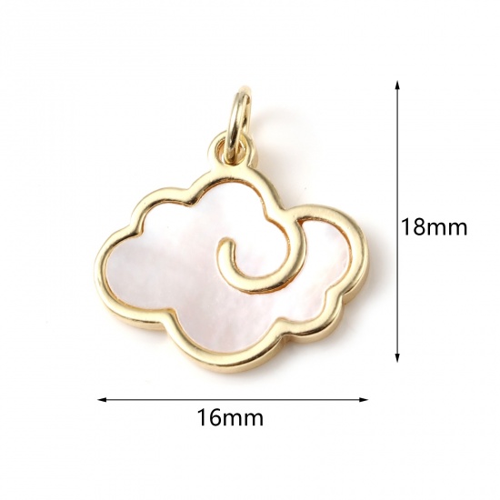 Picture of Natural Shell & Brass Weather Collection Charms Cloud 18K Real Gold Plated White 18mm x 16mm, 1 Piece