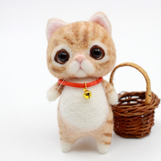 Picture of Felt Neddle Felting Wool Felt Tools Craft Accessories Cat Animal White & Orange 1 Set