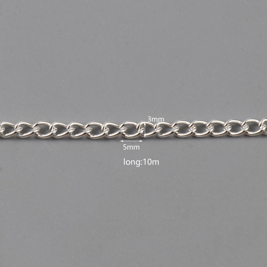 Picture of Copper & Iron Based Alloy Link Curb Chain Findings Silver Plated 5x3mm, 10 M