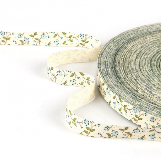 Picture of Cotton Webbing Strap Creamy-White Flower Leaves 1.5cm, 1 Roll (Approx 5 Yards/Roll)