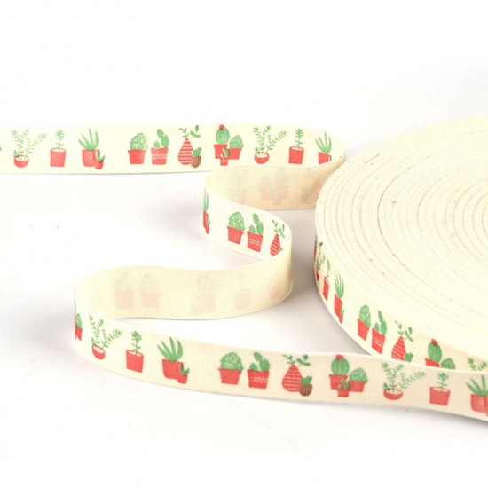 Picture of Cotton Webbing Strap Creamy-White Pot Plant 1.5cm, 1 Roll (Approx 5 Yards/Roll)