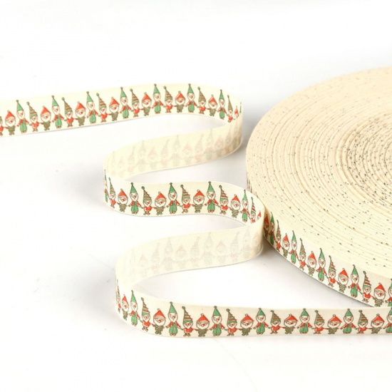綿 持ち手用テープ オフホワイト クリスマス・サンタクロース 1.5cm、 1 巻 (約 5ヤード/卷） の画像