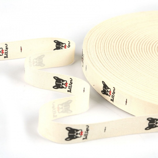 綿 持ち手用テープ オフホワイト 犬 1.5cm、 1 巻 (約 5ヤード/卷） の画像