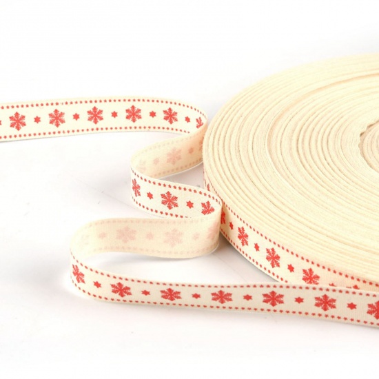 Picture of Cotton Webbing Strap Creamy-White Snowflake 1.5cm, 1 Roll (Approx 5 Yards/Roll)