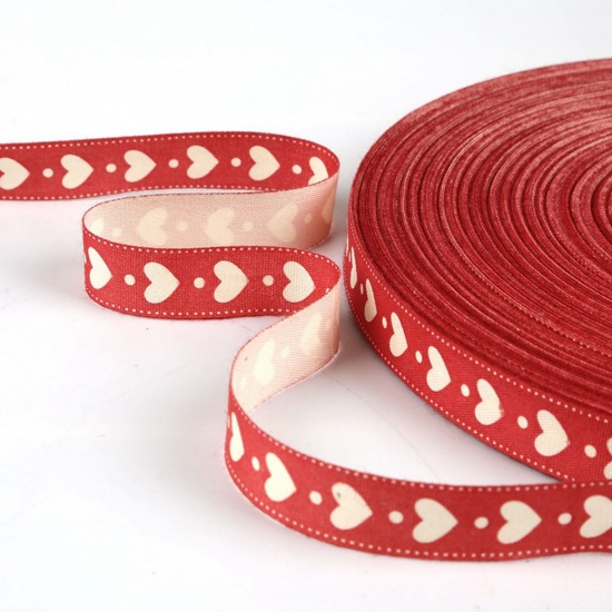 綿 持ち手用テープ 赤 ハート 1.5cm、 1 巻 (約 5ヤード/卷） の画像