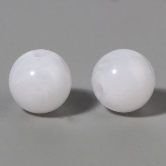 Picture of Acrylic Beads Round White About 10mm Dia., Hole: Approx 2mm, 100 PCs