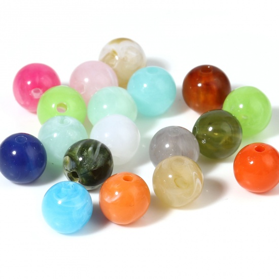 Picture of Acrylic Beads Round At Random Color Mixed About 10mm Dia., Hole: Approx 2mm, 100 PCs