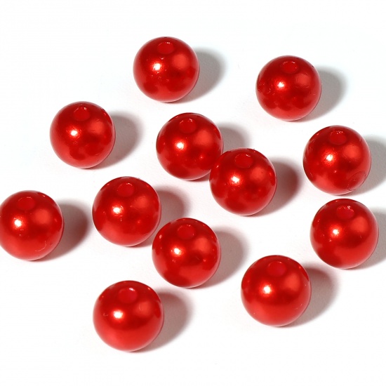 Bild von Acryl Perlen Rund Rot Imitat Perle ca. 6mm D., Loch:ca. 1.7mm, 1000 Stück
