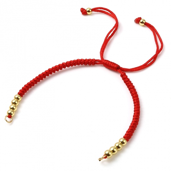 Immagine di Acciaio Inossidabile & Poliestere Braccialetti Intrecciati Oro Placcato Rosso Regolabile 13cm 1 Pz