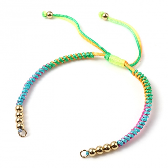 Immagine di Acciaio Inossidabile & Poliestere Braccialetti Intrecciati Oro Placcato Multicolore Regolabile 13cm 1 Pz