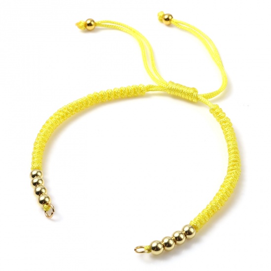 Picture of Stainless Steel & Polyester Braiding Braided Bracelets Accessories Findings Gold Plated Yellow Adjustable 13cm(5 1/8") long, 1 Piece
