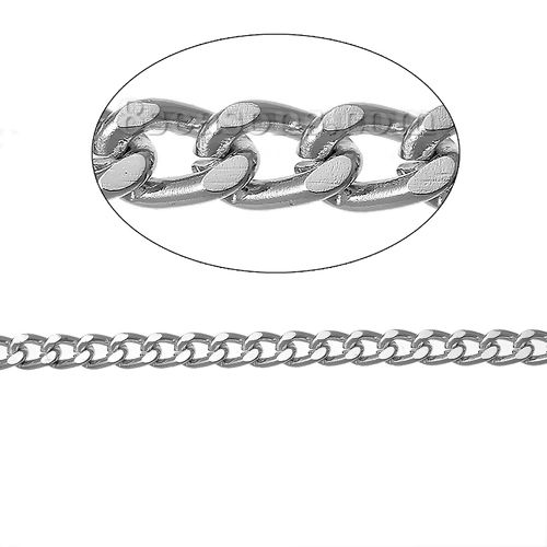 Picture of Aluminum Open Link Curb Chain Findings Silver Tone 5x3.5mm( 2/8" x 1/8"), 5 M