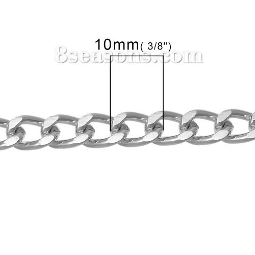 Picture of Aluminum Open Link Curb Chain Findings Silver Tone 10x7mm(3/8"x2/8"), 2 M