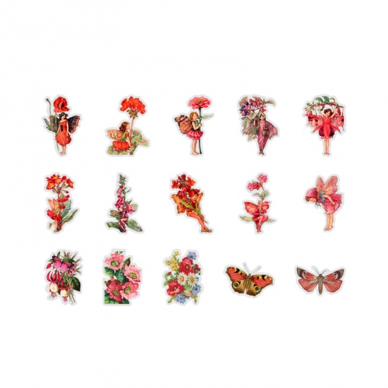 Picture of PET DIY Scrapbook Deco Stickers Multicolor Flower Leaves 7.6cm x 5.5cm, 1 Box