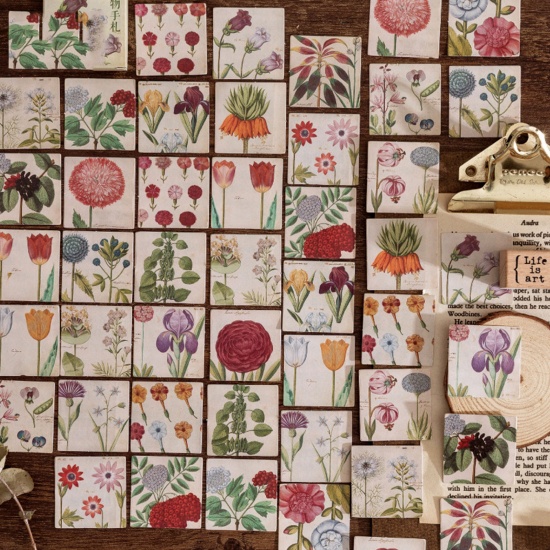 Picture of Paper DIY Scrapbook Deco Stickers Multicolor Square Flower 4.4cm x 4.4cm, 1 Box