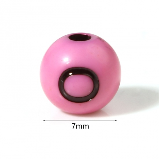 Picture of Acrylic Beads Round At Random Color Initial Alphabet/ Capital Letter Pattern About 7mm Dia., Hole: Approx 2.1mm, 500 PCs