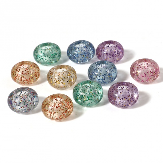 Picture of Acrylic European Style Large Hole Charm Beads Round At Random Color Mixed Sequins About 14mm Dia., Hole: Approx 5.5mm, 100 PCs
