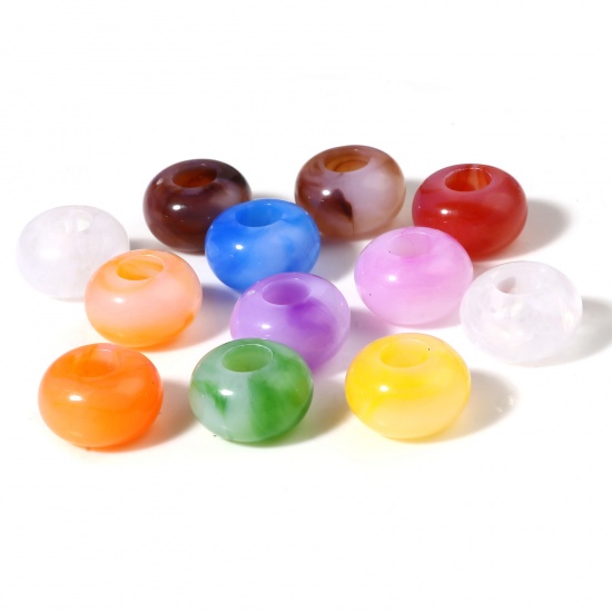 Picture of Acrylic European Style Large Hole Charm Beads Round At Random Color Mixed About 14mm Dia., Hole: Approx 5.5mm, 100 PCs