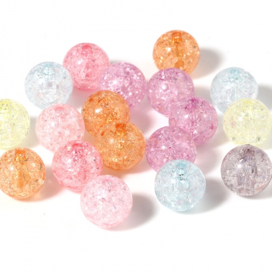 Picture of Acrylic Beads Round At Random Color Mixed Crack Pattern About 10mm Dia., Hole: Approx 2.1mm, 200 PCs