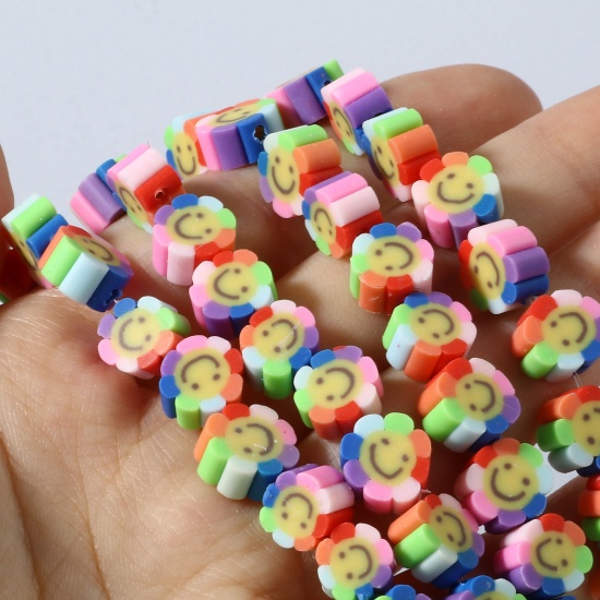 Picture of Polymer Clay Beads Flower Multicolor About 10mm x 10mm, Hole: Approx 2.2mm, 36cm(14 1/8") long, 2 Strands (Approx 40 PCs/Strand)