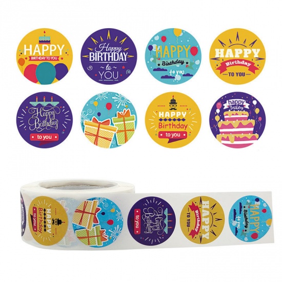 Picture of Multicolor - Message " Happy Birthday " Art Paper DIY Gift Stickers Labels Decoration 2.5cm Dia., 1 Roll