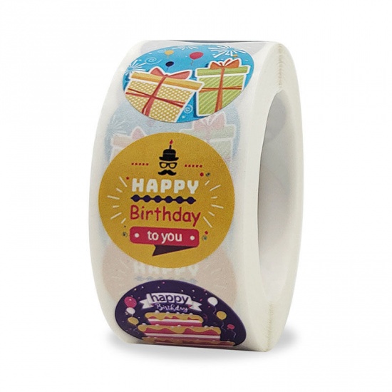 Picture of Multicolor - Message " Happy Birthday " Art Paper DIY Gift Stickers Labels Decoration 2.5cm Dia., 1 Roll