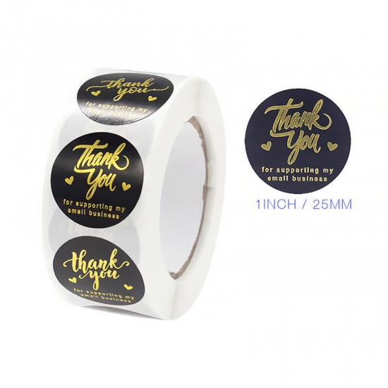 Picture of Black - Message " Thanks For Supporting My Small Business " Art Paper DIY Package Stickers Labels Decoration 2.5cm Dia., 1 Roll