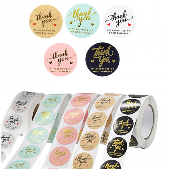 Picture of Black - Message " Thanks For Supporting My Small Business " Art Paper DIY Package Stickers Labels Decoration 2.5cm Dia., 1 Roll